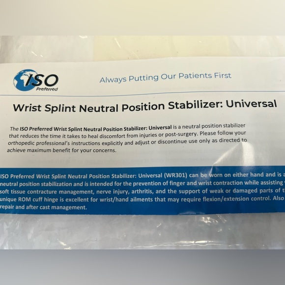 ISO PREFERRED WRIST SPLINT NEUTRAL POSITION STABLIZER.   UNIVERSAL FIT - Picture 5 of 7